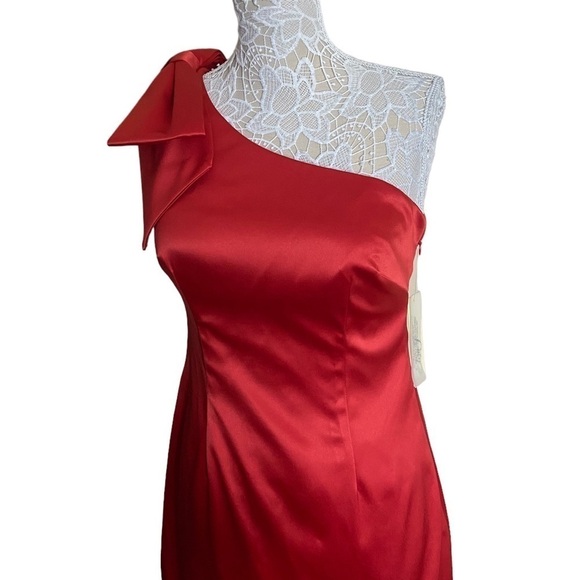 NWT Eliza J One-shoulder Bow Detail Satin Sheath Dress Red weeding formal - Picture 5 of 8